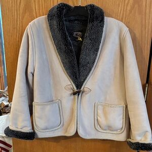 Beige Jacket with Black Faux Fur Lining